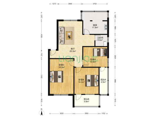双板桥路5号 3室1厅1卫 108平方