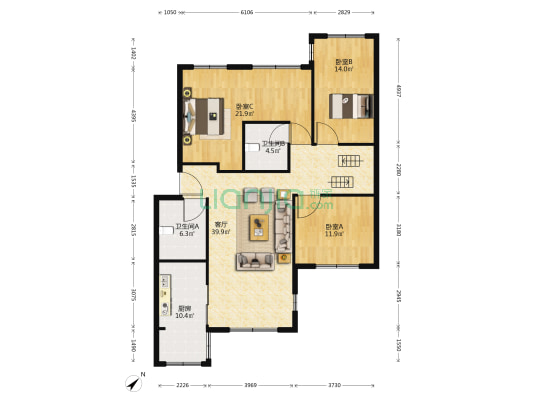 双江苑 3室1厅2卫 124平方