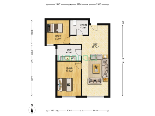 高铁 鸿坤理想湾 新干线 经典两居-户型图
