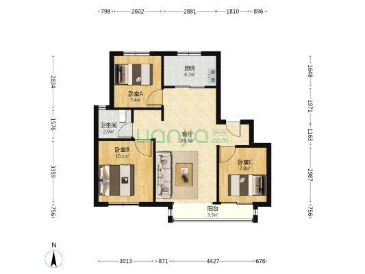 东浩雅苑 3室1厅1卫 89平方