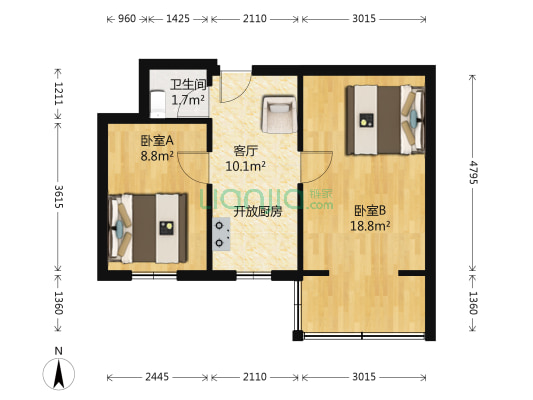 濒开里 2室1厅1卫 52平方