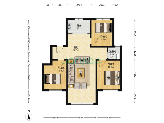 御景花园 3室1厅1卫 99平方