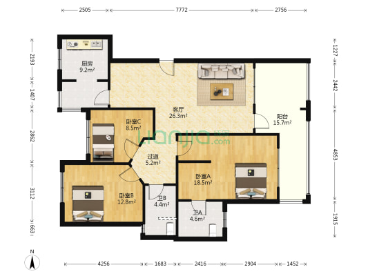 幸福世家一期 3室1厅2卫 107平方