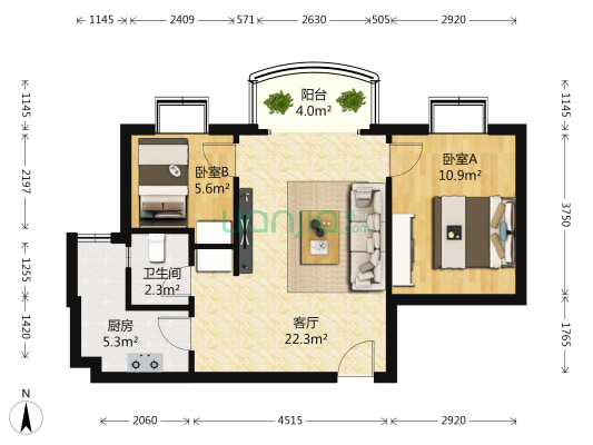 芙蓉公馆 2室1厅1卫 67平方