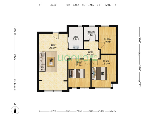 嘉安学府名庭 3室2厅1卫 98平方