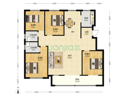 国泰朗庭 4室1厅2卫 153平方