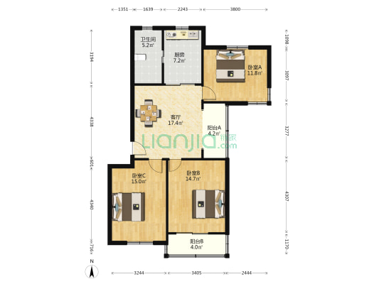 东门新村 3室1厅1卫 95平方