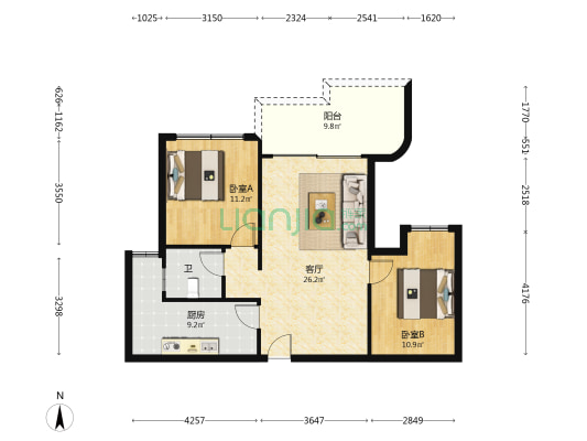 龙溪新城 2室1厅1卫 82平方