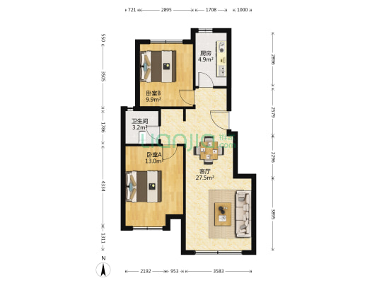中海牧雲山三区(西院) 2室1厅1卫 78平方