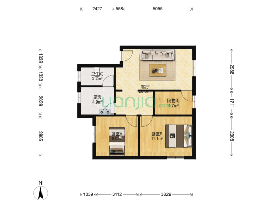 芳华楼 2室1厅1卫 74平方