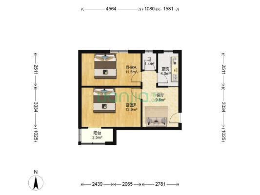 丰乐路12号院 2室1厅1卫 56平方