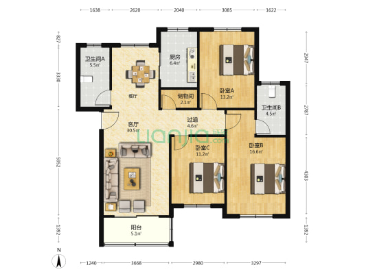 御庭园 3室1厅2卫 122平方