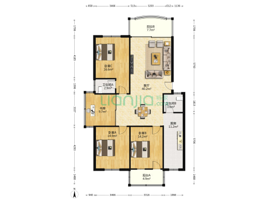 利民家园 4室1厅2卫 153平方