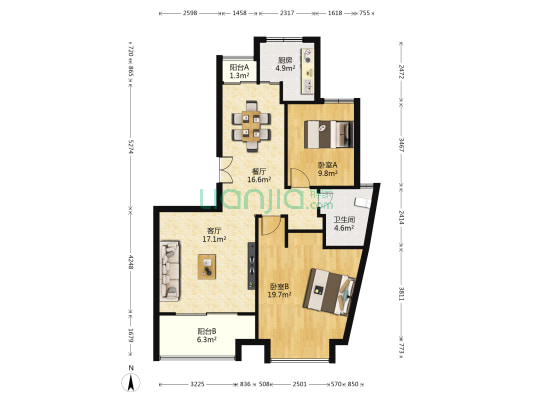 海上名邸 2室2厅1卫 105平方