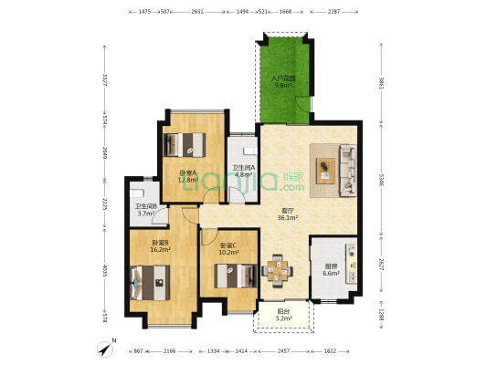 万地雅涛阁 3室1厅2卫 131平方