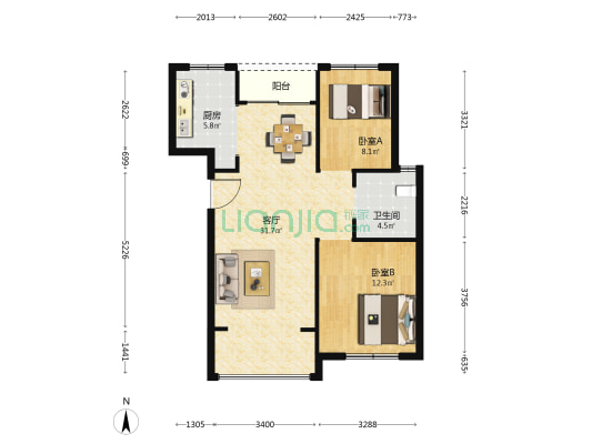 碧海尚城B区 2室1厅1卫 83平方