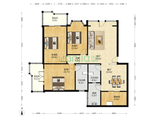 富临花园 3室2厅2卫 152平方