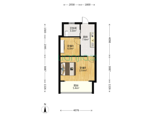 悠然居 2室0厅1卫 52平方