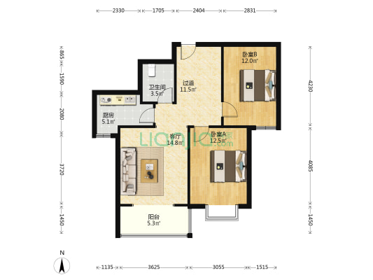 天泰世纪嘉园 2室1厅1卫 94平方