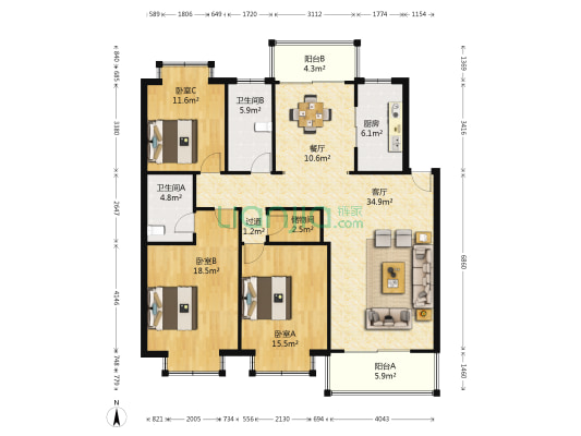 丰泽嘉园 3室2厅2卫 137平方