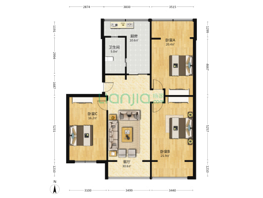 清溪东路6号 3室1厅1卫 124平方