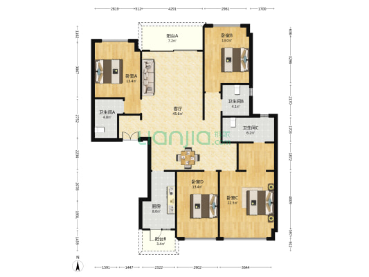 人居璟云庭 4室1厅3卫 169平方