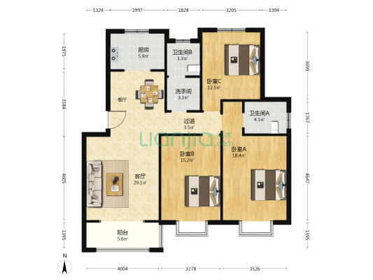 方泉苑五期A块 3室1厅3卫 123平方