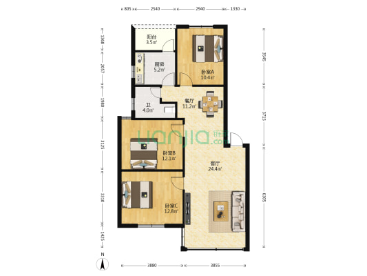 江湾中一苑 3室2厅1卫 94平方