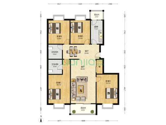 锦绣佳苑 4室2厅2卫 160平方