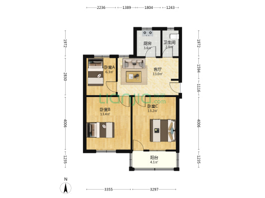 城桥路19号 3室1厅1卫 69平方