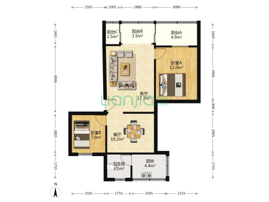飞马巷33号 2室2厅1卫 77平方