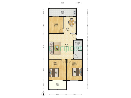 解放里60号 2室2厅1卫 112平方