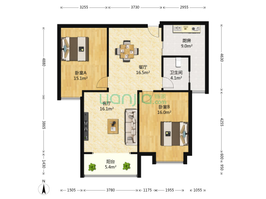 南山湖一号 2室2厅1卫 100平方