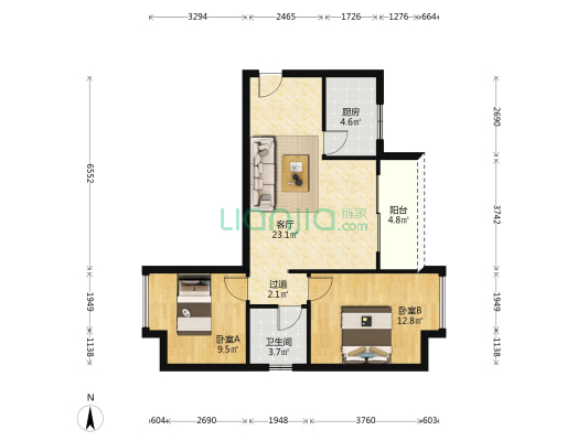 福悦铭座 2室1厅1卫 77平方