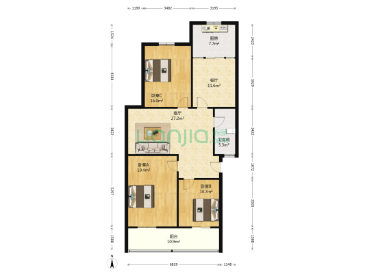 清枫花苑东区 3室2厅1卫 126平方