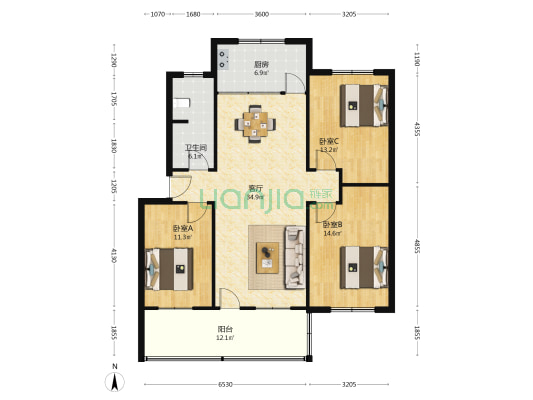 三合苑 3室1厅1卫 113平方