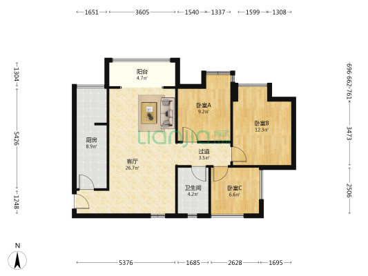 明信青庭 3室1厅1卫 89平方