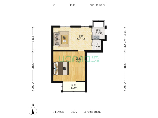 汉阳大道103号 1室1厅1卫 43平方