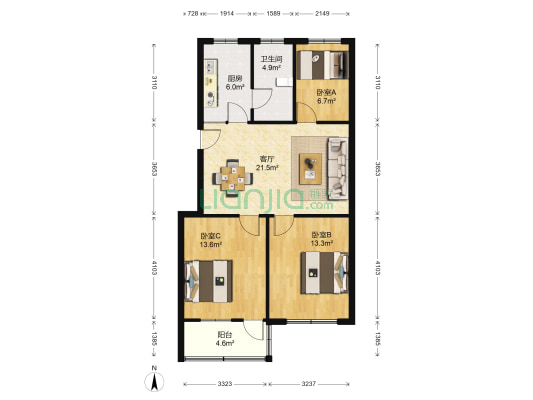 开发新村四组团 3室1厅1卫 92平方