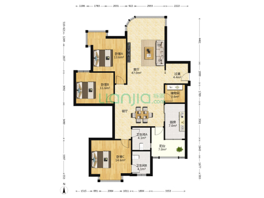 聆江花园 3室1厅2卫 155平方