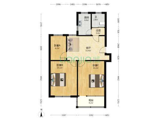 姚港路31号 3室1厅1卫 80平方