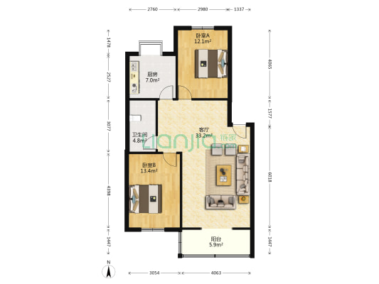 鑫桥新村 2室1厅1卫 95平方