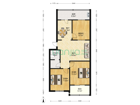 七平房二电宿舍 2室2厅1卫 91平方