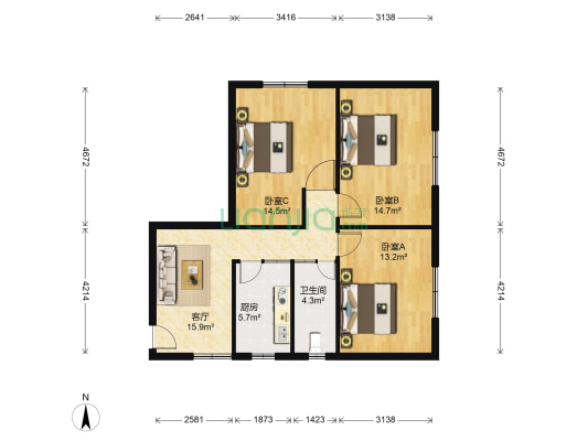 燕子楼 3室1厅1卫 94平方