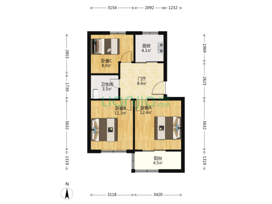 吉林里 3室0厅1卫 66平方
