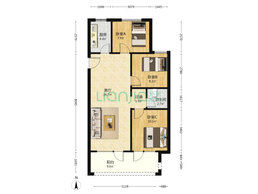 荣盛紫竹苑南区 3室1厅1卫 101平方