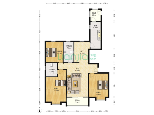 京南一品 3室2厅2卫 168平方
