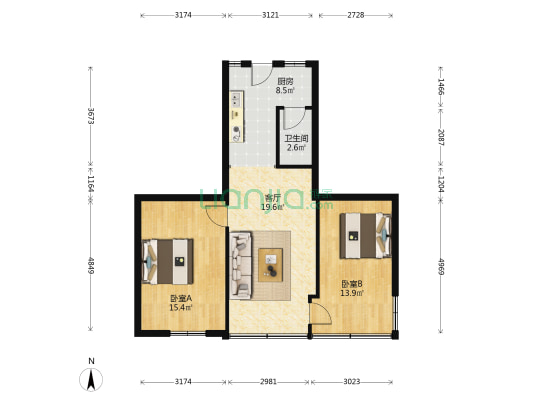 石牌东路73号-81号(单号)宿舍 2室1厅1卫 67平方