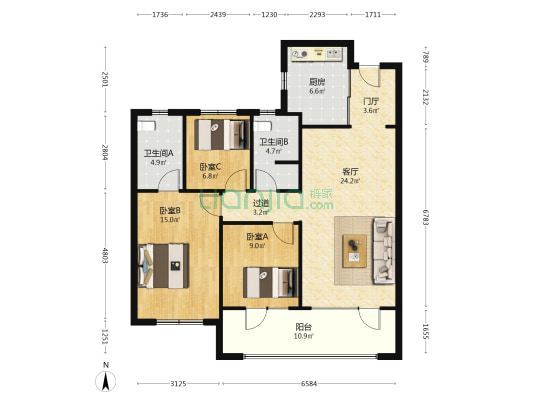 金地华章二期 3室1厅2卫 115平方