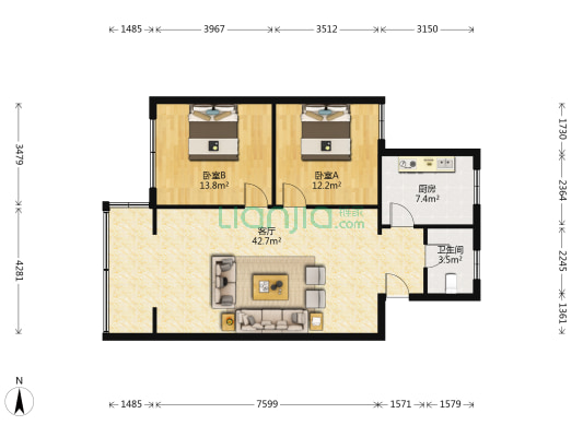 复兴商住楼 2室1厅1卫 97平方
